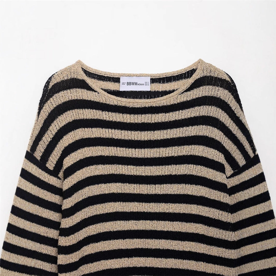Casual knit sweater for women with wide stripes and a soft material Lune London