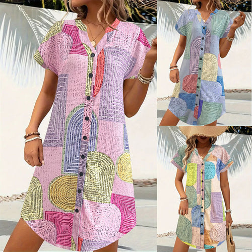 Lune London abstract print midi dress with buttons for ladies