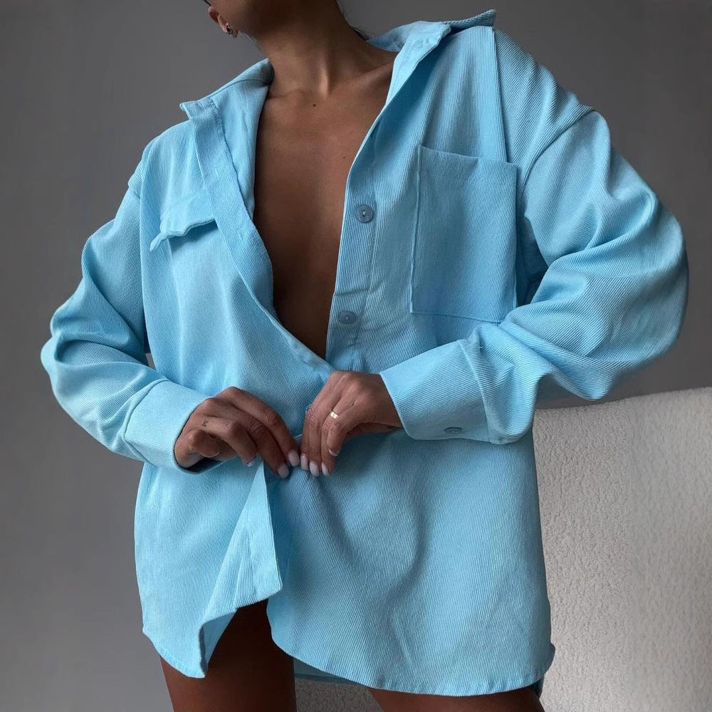 Casual shirt jacket for women in soft textured material Lune London