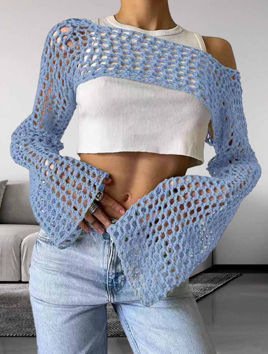 Crochet tank top for women with open stitches and wide sleeves Lune London