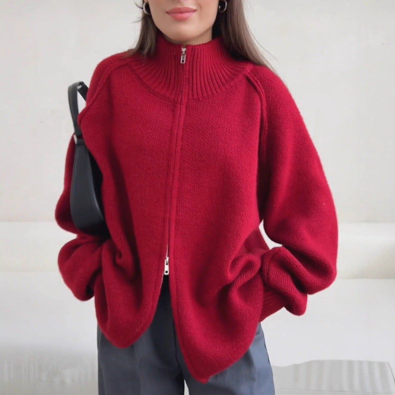 Cardigan pour femmes avec col monté et fermeture éclair Chic & Stil