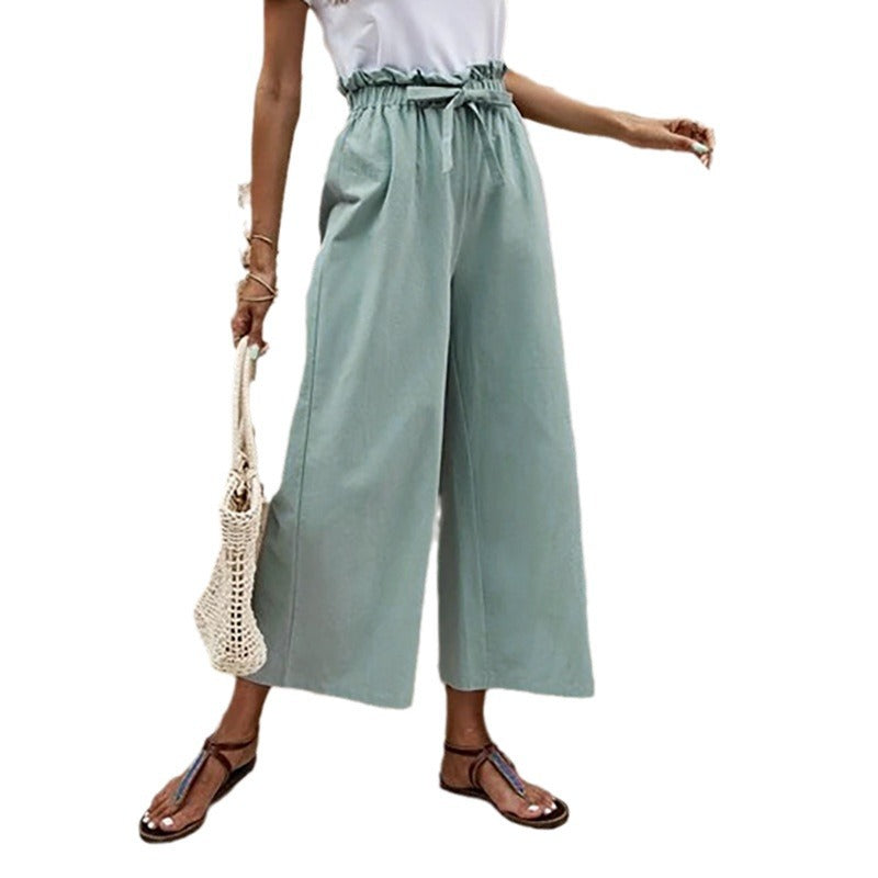 Women's Loose-Fitting Summer Pants with Elastic Waistband and Trendy Tied Belt Chic & Stil
