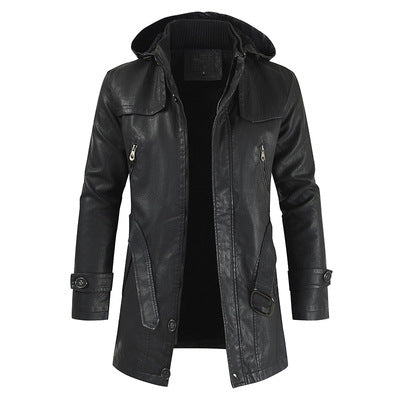Modern leather jacket for men with hood Lune London