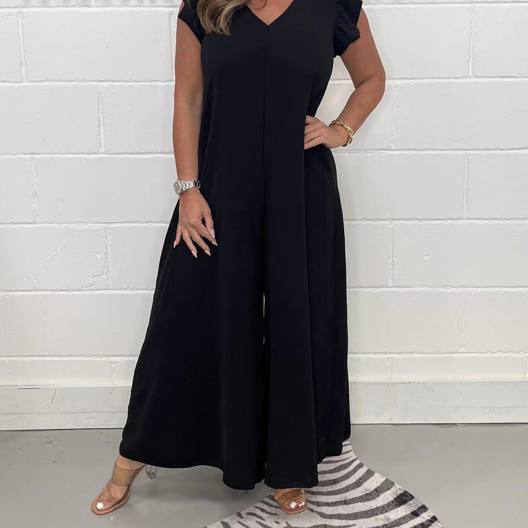 Ladies loose fitting jumpsuit with V-neck Lune London