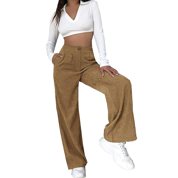 High-waisted wide corduroy pants for women with side pockets Lune London