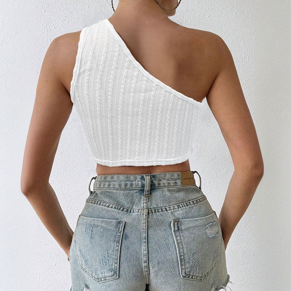 Asymmetrical cropped top for women with elegant crochet trim Chic & Stil