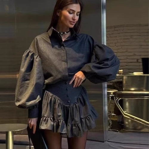 Women's set consisting of an elegant puff sleeve blouse and a flared skirt Lune London