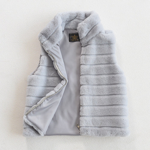Ladies Stylish Quilted Vest Made Of Faux Fur with High Collar Lune London