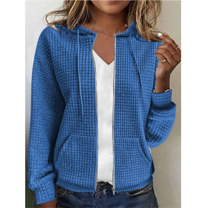 Ladies hooded jacket in textured fabric with pockets and zipper Lune London