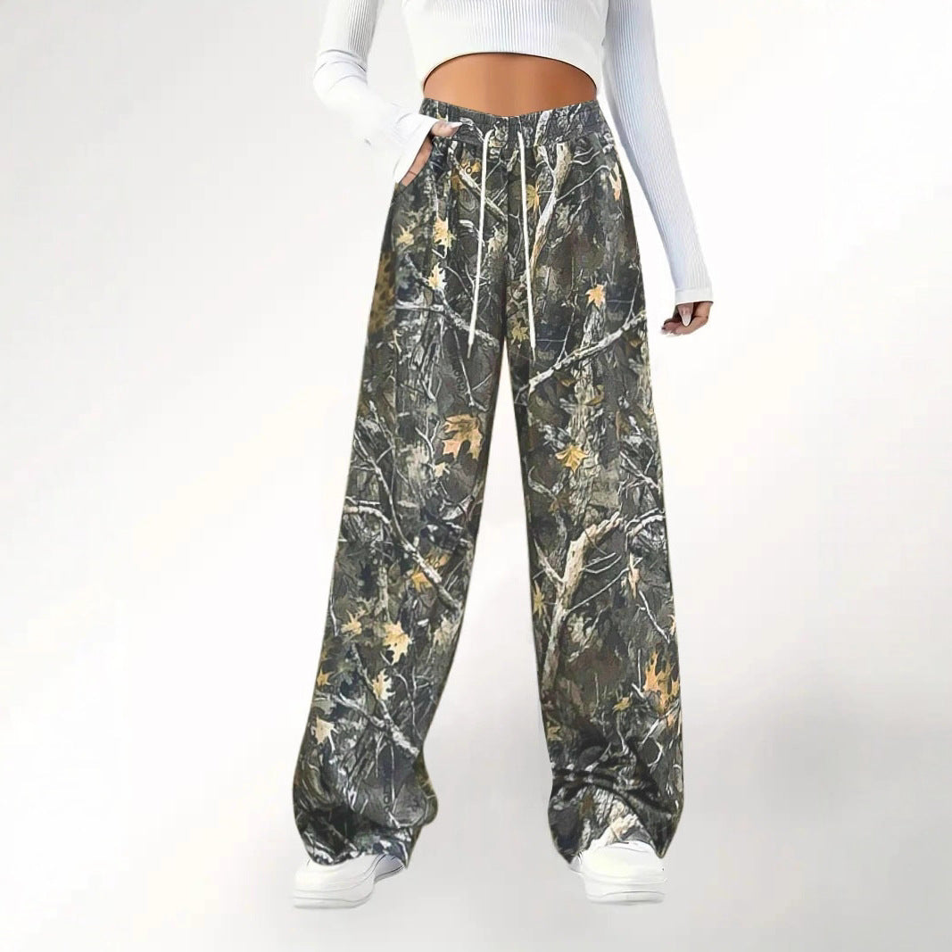 Camouflage palazzo pants for women with elastic waist and comfortable fit Lune London