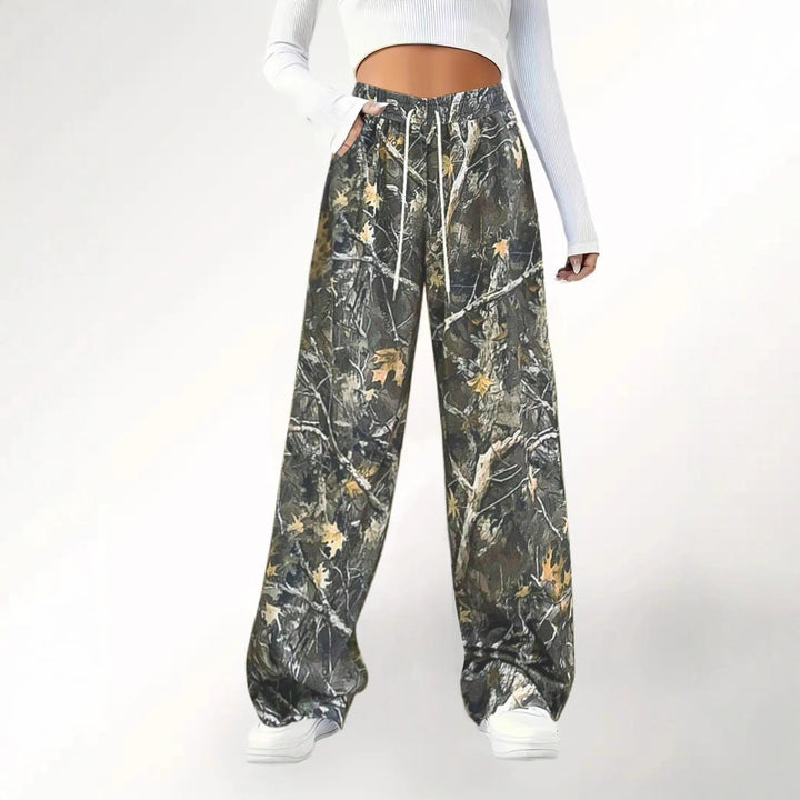 Camouflage palazzo pants for women with elastic waist and comfortable fit Lune London