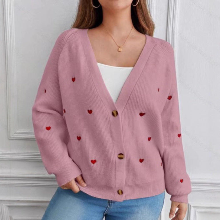 Women's Cardigan with Heart Appliqués and Casual Fit Lune London