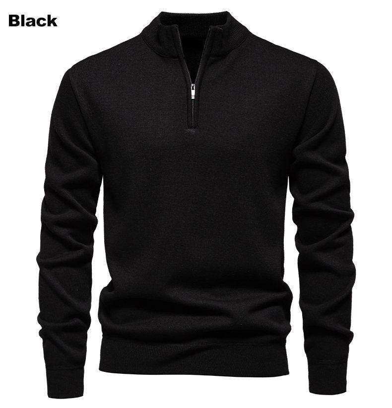Fine knit pullover for men with short zipper and high collar Lune London