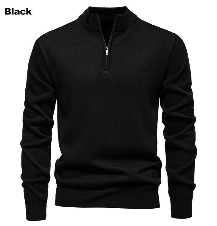 Fine knit pullover for men with short zipper and high collar Lune London