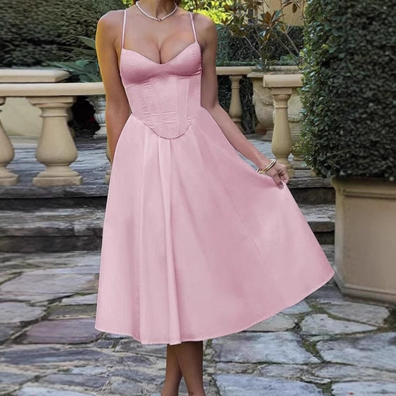 Elegant midi dress for women with integrated bustier and voluminous skirt Lune London