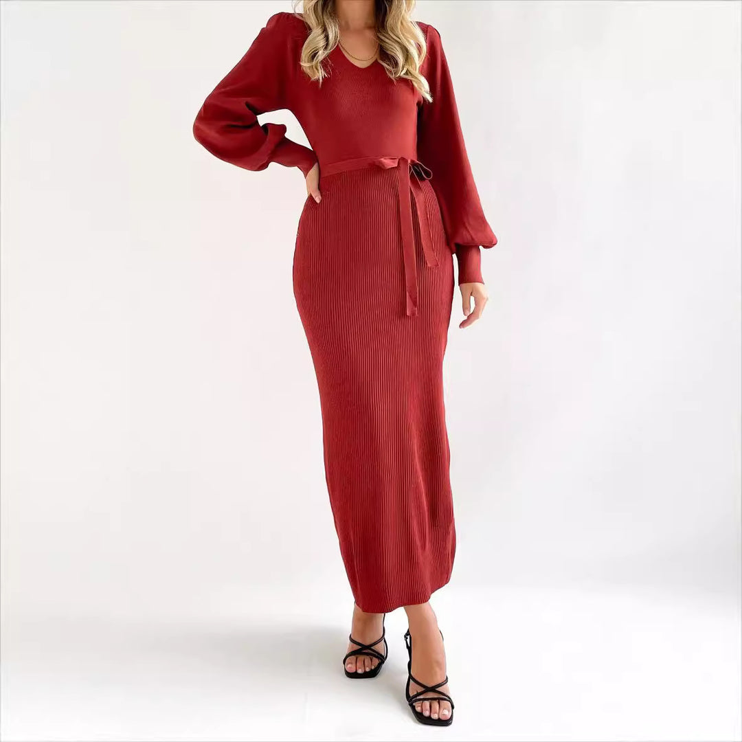 Elegant knitted dress for women with puff sleeves Lune London