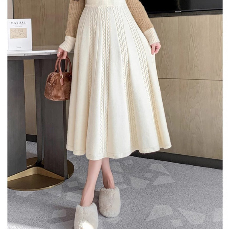 Jupe midi élégante pour femmes avec motif en maille à cable et coupe large Chic & Stil
