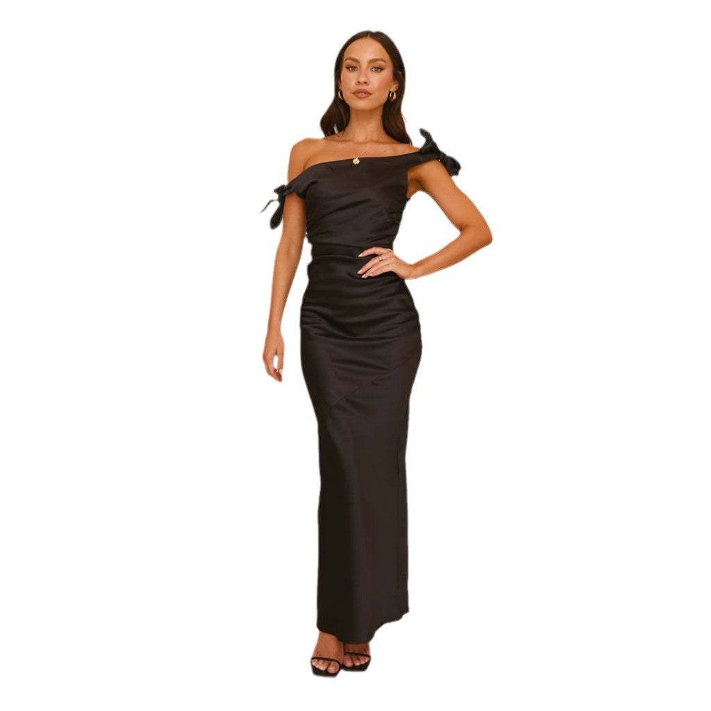 Elegant Maxi Dress for Women with Off-Shoulder Design and Chic & Stylish Refined Knots