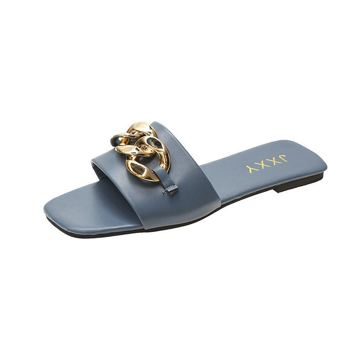 Women's Strappy Mules with Luxurious Chain Accent and Comfortable Footbed Lune London