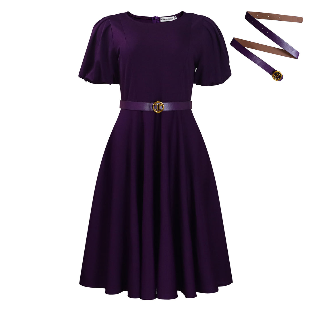 Midi dress for women with puff sleeves and a fitted belt Lune London