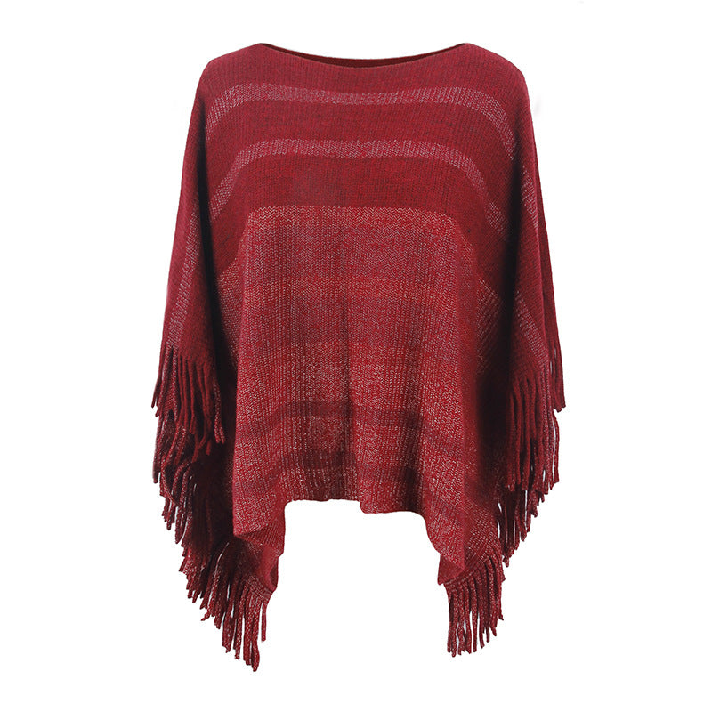 Ladies elegant poncho with textured design and fringe details Lune London