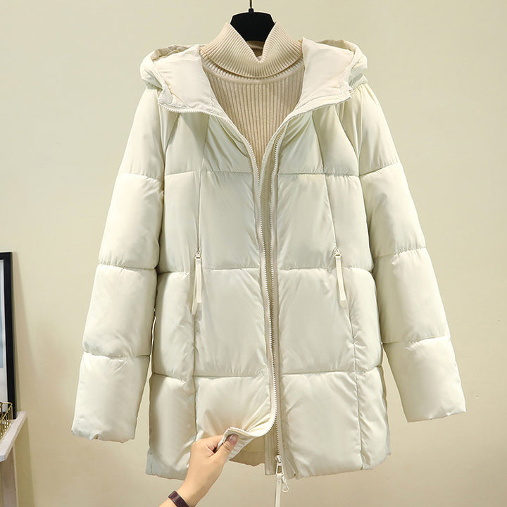 Ladies comfortable and stylish padded jacket with hood and practical zip pockets Lune London