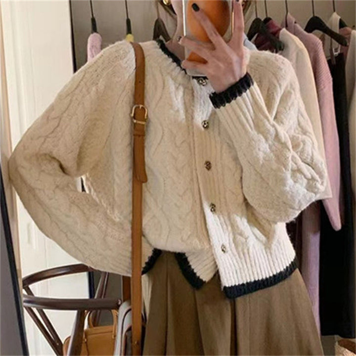 Comfortable cardigan for women with elegant textured pattern and contrasting edges Lune London