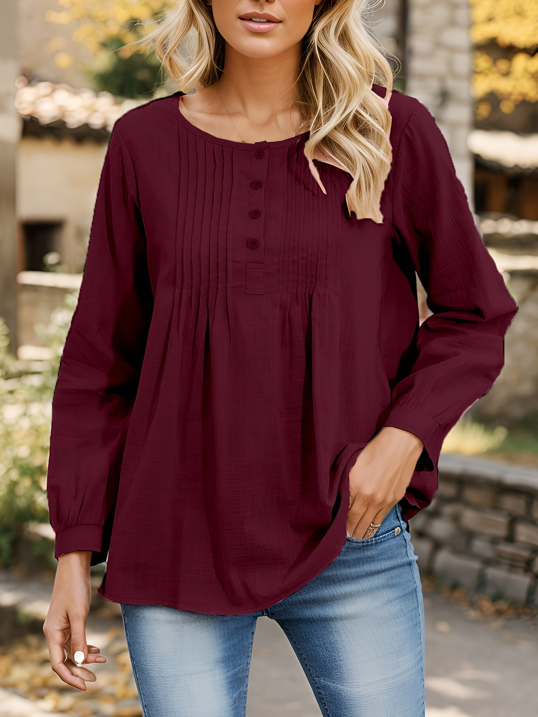 Women's blouse with pleats and button placket Lune London