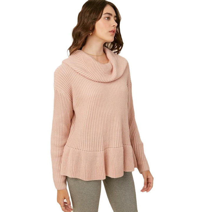 Ladies Comfortable Knit Sweater with Wide Neck and Voluminous Hem Chic und Style