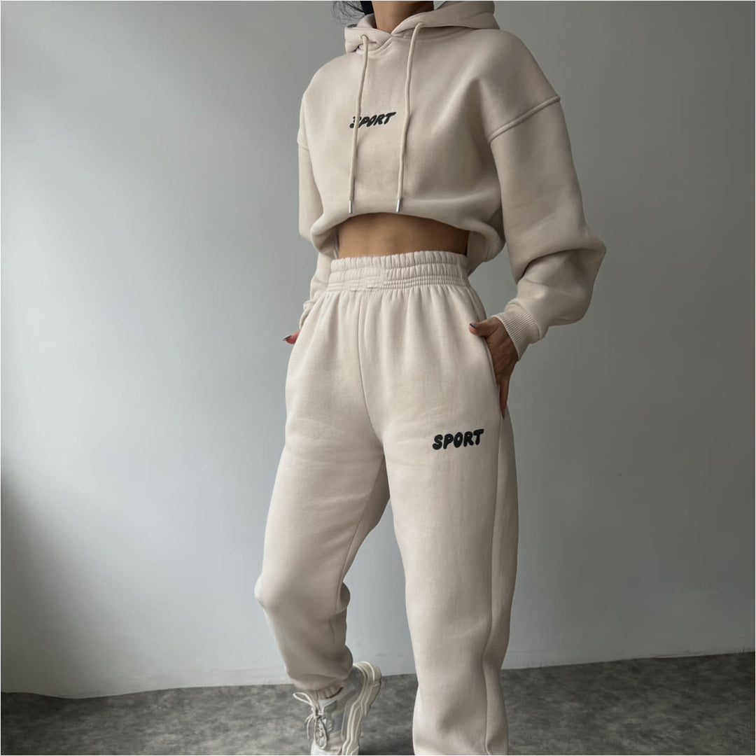 Women's Casual Sport Hoodie and Jogging Pants Set with High Waist and Soft Material