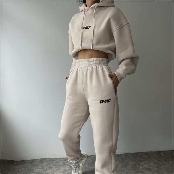 Women's Casual Sport Hoodie and Jogging Pants Set with High Waist and Soft Material