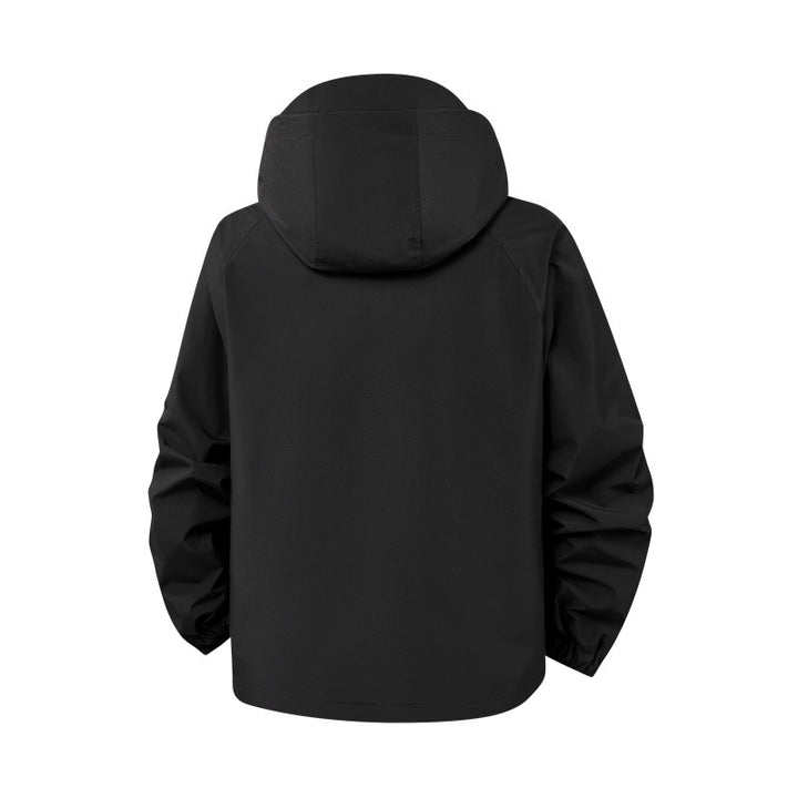 Technical outdoor jacket for men in waterproof material with numerous zippered pockets Lune London