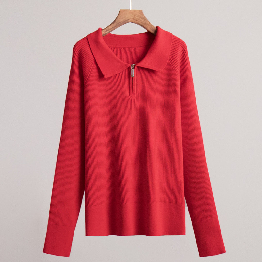 Ladies Comfortable Fine Knit Sweater with Kangaroo Pocket and Collar Lune London
