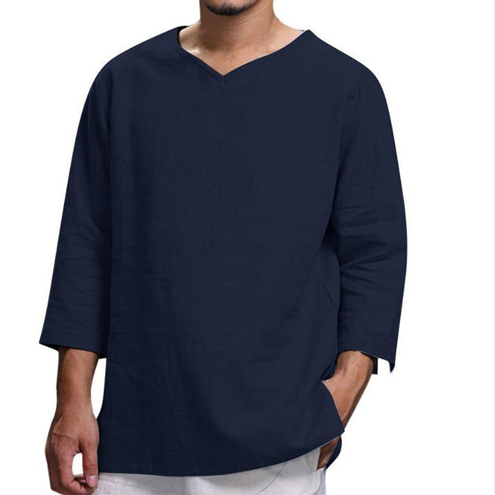 Men's Lightweight Linen Shirt with V-Neck Lune London