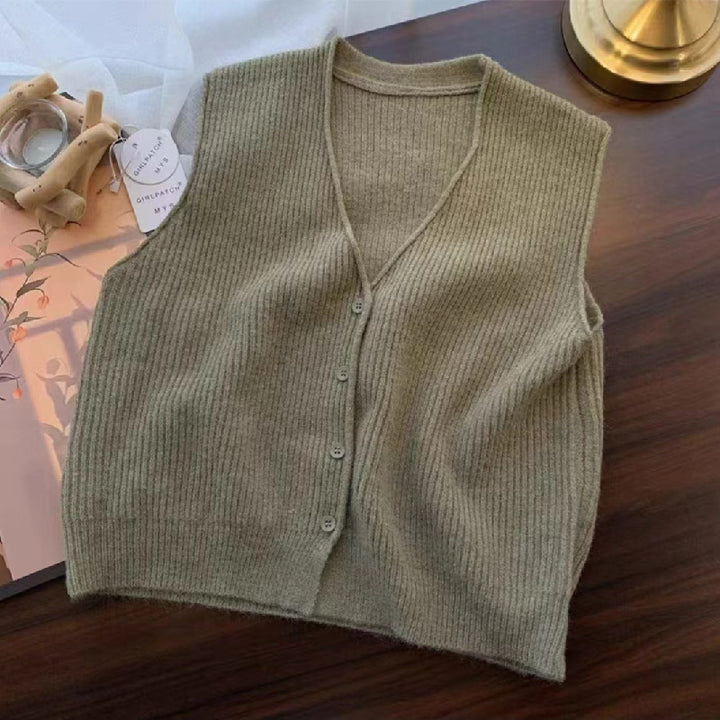 Knit vest for women with button placket and fine ribbed structure Lune London