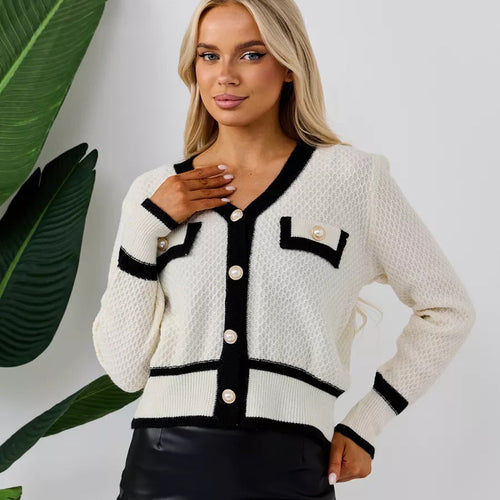 Knitted women's jacket with button details and contrasting finishes Lune London