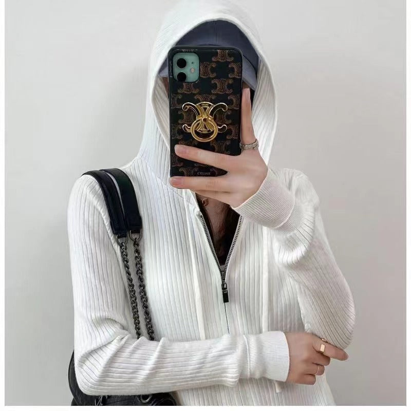 Cardigan femme avec capuche et structure en rib fin Chic & Stil