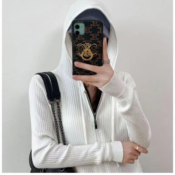 Cardigan femme avec capuche et structure en rib fin Chic & Stil