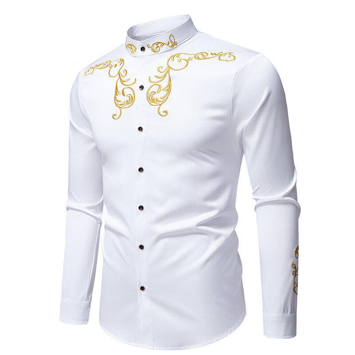 Men's long sleeve shirt with elegant embroidery and modern collar Lune London