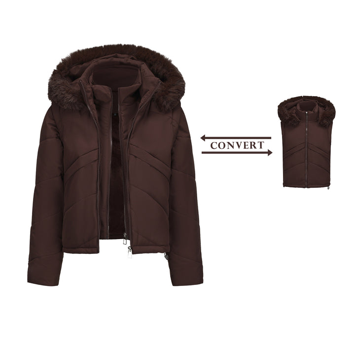 Reversible women's jacket with removable hood and faux fur from Lune London