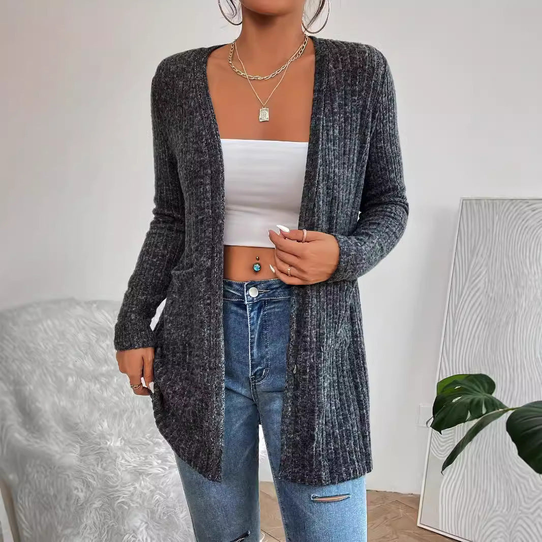Knit jacket for women with a fine ribbed structure and practical pockets Lune London