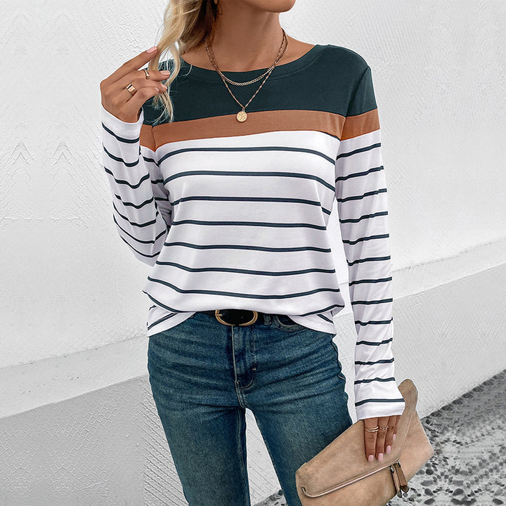 Striped long-sleeve shirt for women with a modern cut and an elegant round collar Lune London