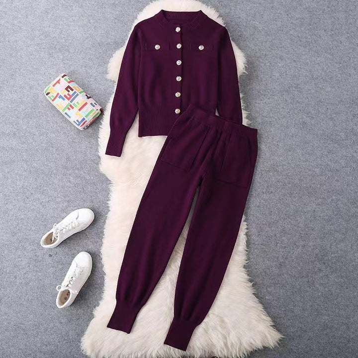 Ladies elegant knit set with chic button details and style