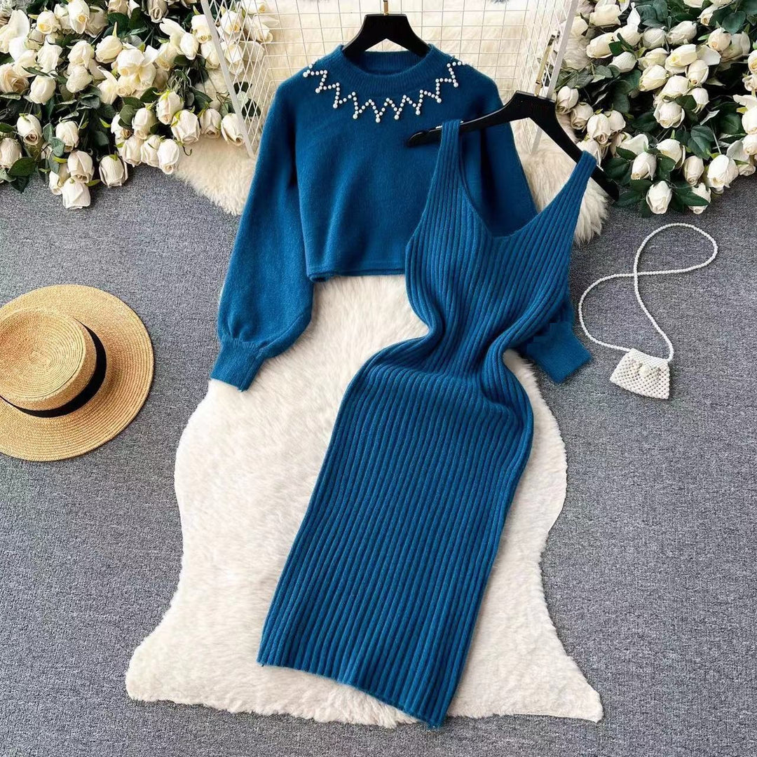 Women’s knitted dress with V-neckline and luxurious details Lune London
