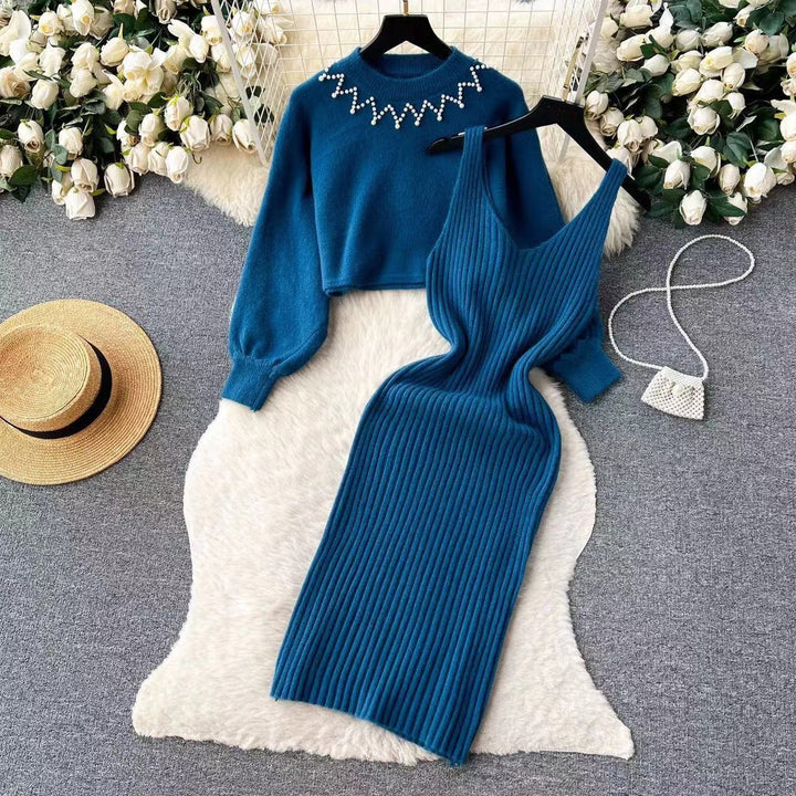Women’s knitted dress with V-neckline and luxurious details Lune London