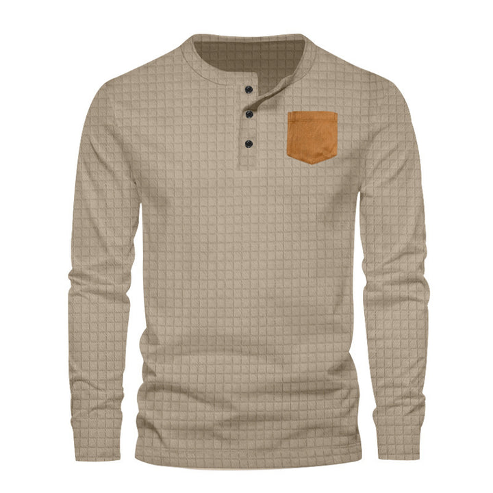 Men's Long Sleeve Henley T-Shirt with Textured Design and Contrasting Chest Pocket Lune London