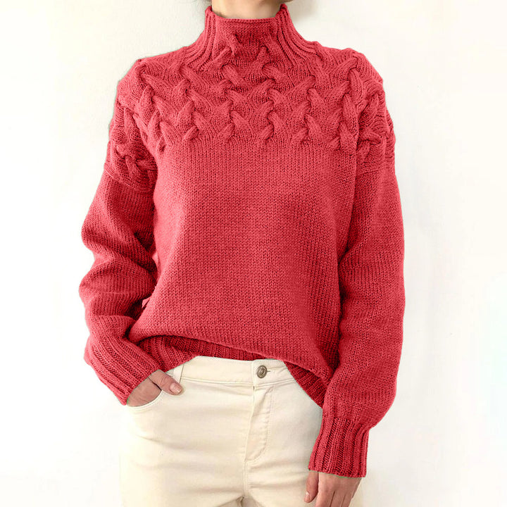 Knit sweater for women with high collar and trendy twisted pattern Lune London