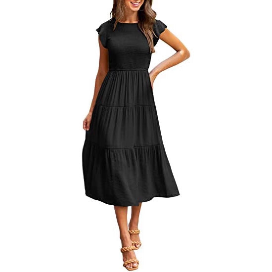 Maxi dress for women with elastic top and flared skirt Lune London