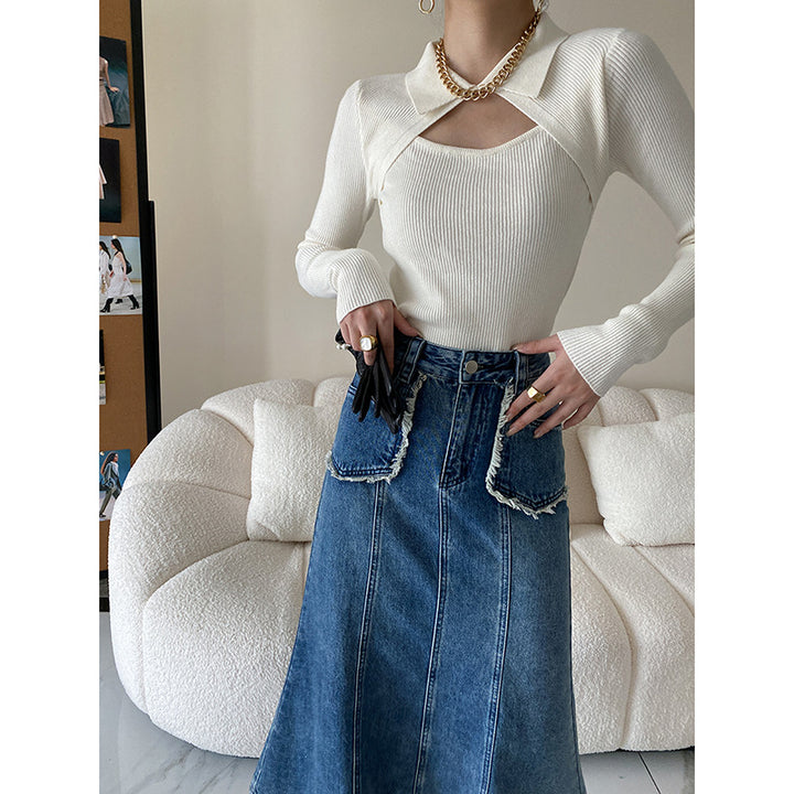Ladies fashionable long sleeve shirt with refined neck Chic & Stil