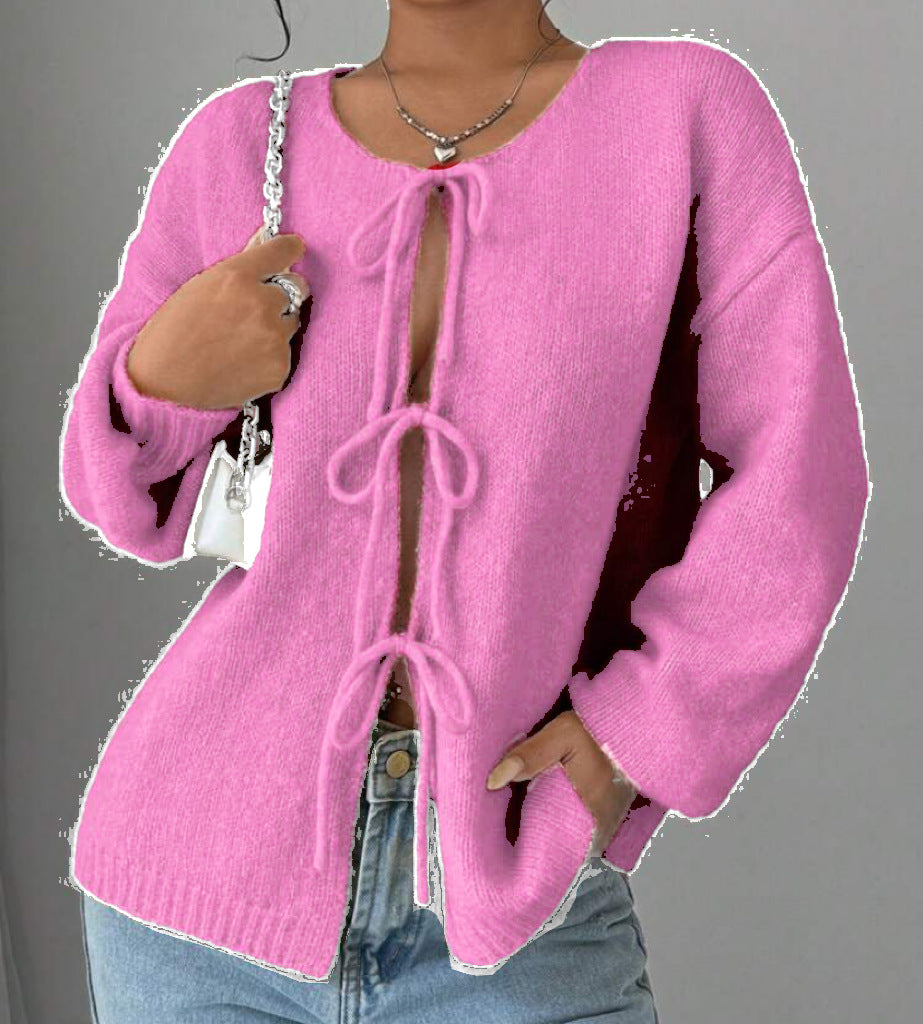 Oversized knit sweater for women with decorative lace detail Chic und Stil